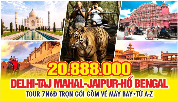 Tour du lịch ẤN ĐỘ - New Delhi - Kỳ quan Taj Mahal - Kiệt tác Fatehpur Sikri - Thành phố Jaipur - Công viên quốc gia HỔ BENGAL 7N6Đ
